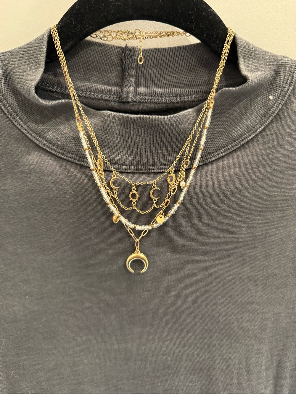 American Eagle Outfitters Layered Gold-Tone Crescent & Charm Necklace